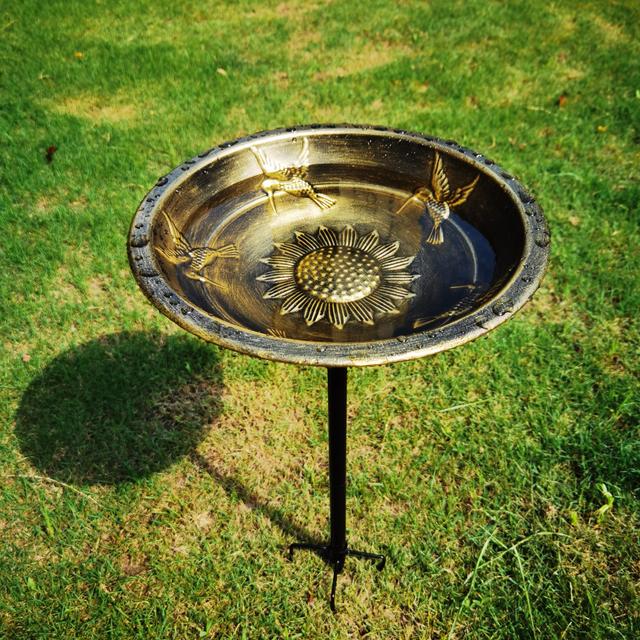 TEMU 1pc Bath With Stand, 24.4-inch Height, 12.8-inch Diameter Metal Bird Bath Bowl And Outdoor Garden Bird Feeder, In Bronze