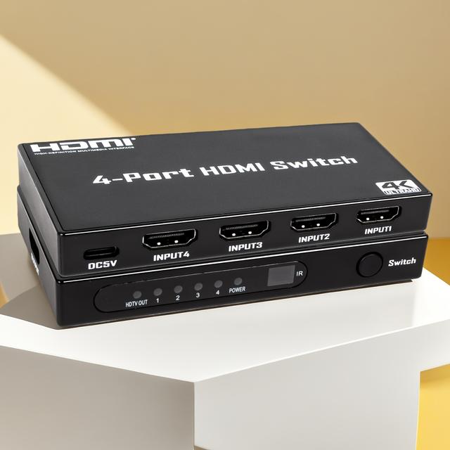 TEMU Achave 4k -in-1 With Ir Remote Control, 4-port Hdtv Selector Box Compatible For Ps5/, , Tv, Dvr, Blu-ray Players, Monitors - 1.4, Hdr, 3d Support