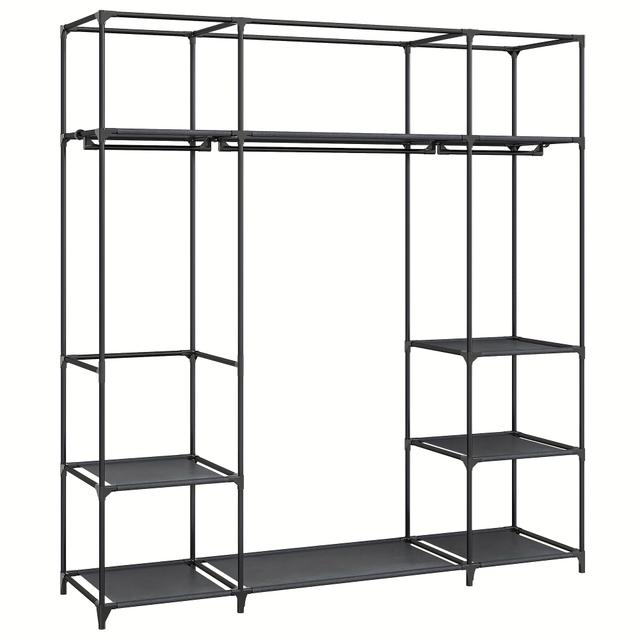 TEMU Guarda-roupa, Guarda-roupa Autônomo, com Cabides, Cabideiro, Prateleiras de Tecido, Estrutura de Metal, 3 Cabides Compartimentos, 43 X 162 X 176cm, , Closets Portáteis