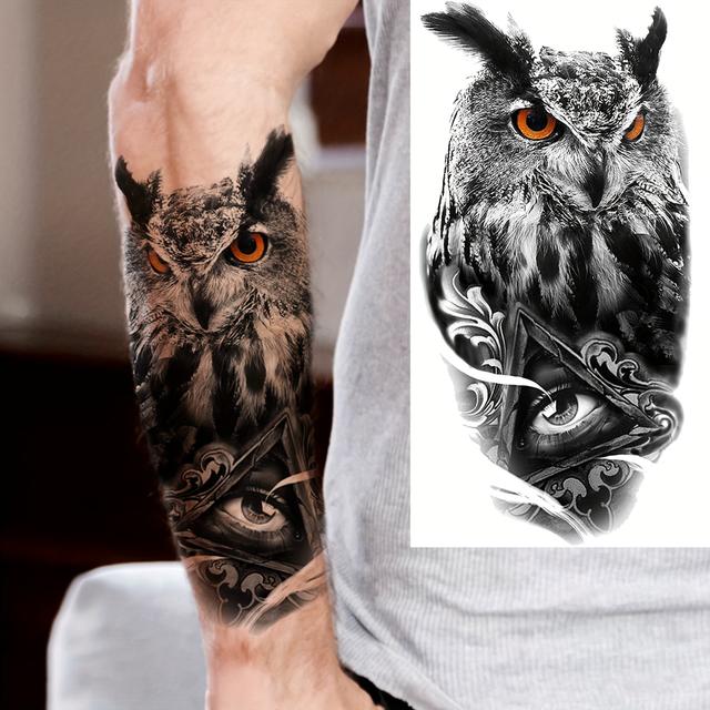 TEMU A Temporary Tattoo Of A Geometric Triangle Owl With For Adults, Suitable For , Thighs, Forearms, And Calves, Featuring Waterproof, Long-lasting, And Realistic Sleeve Designs