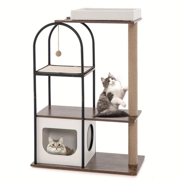 TEMU 118 Cm Cat Tree Tower Cat Condo Activity Center W/ Metal Frame Scratching Posts