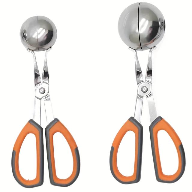 TEMU Set Of 2 Stainless Steel Tongs For Making Meatballs, Designed To Be . Ideal For Meat, Cake Pops, Ice Cream, Fruits, , And - In Orange Color