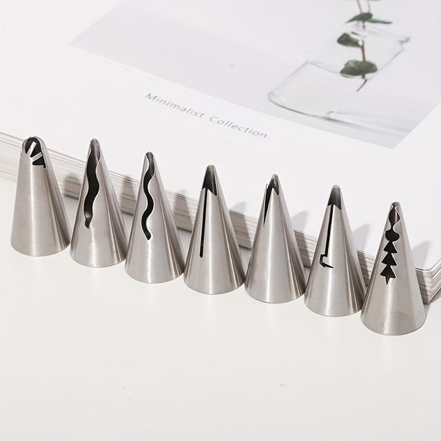 TEMU 7pcs Stainless Steel Pastry Nozzle Set, Creative Cake Decorating Tips For Cream Border, Skirt, , Baking Tools Kit