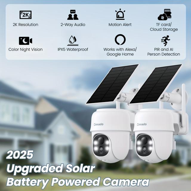 TEMU Cinnado 2k Solar Security Cameras Wireless Outdoor, Solar/battery Powered 2, 4g Wifi, 360° Color Night Vision, 2 Way Audio, Pir Human Detection, /google Home