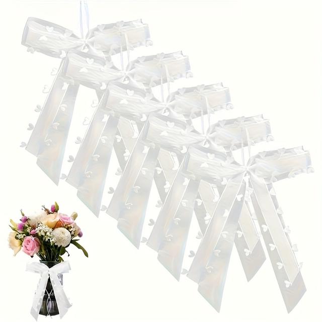 TEMU 20pcs Wedding Car Ribbon Bow White Heart-shaped Bow Decoration Set Wrapped In Wedding Party Supplies
