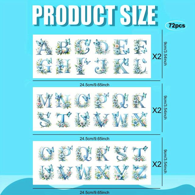 TEMU 72pcs/set 26 Floral Alphabet Uv Dtf Keychain | Watercolor Floral Theme, Waterproof Pattern | Great For Decorating Acrylic Motel And Hotel Keychains, . (keychains Not Included)