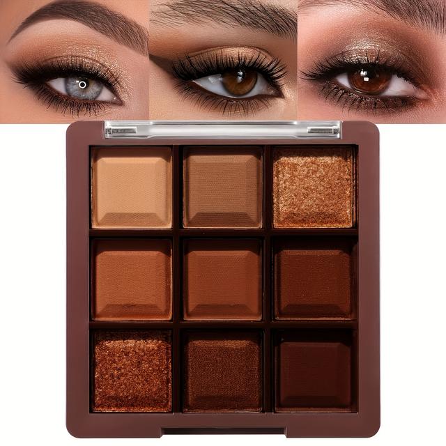 TEMU 9-color Eyeshadow Palette, Featuring Matte, Shimmer, And Glitter Shades, Highly Pigmented And Long-lasting Waterproof Formula, Natural Neutral Nude Eyeshadow Makeup Palette In Chocolate Brown