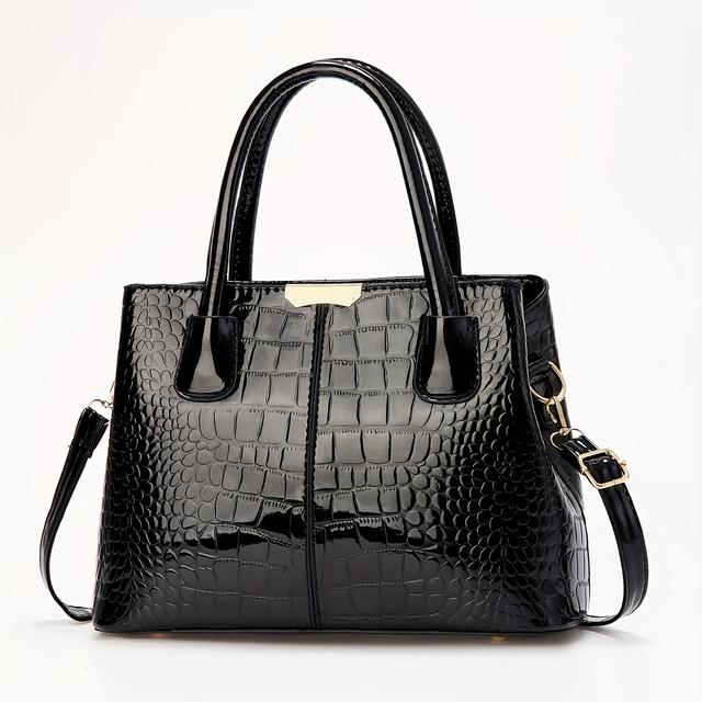TEMU A Stylish Tote For Women, Featuring Crocodile Pattern, A High-end Feel, And Is Perfect For Carrying Essentials , Family Gift, Or Fashionable With Large Capacity.