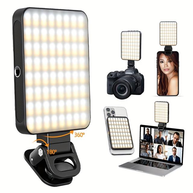 TEMU Magnetic Selfie Light With 128 Leds, Rechargeable And Portable, Featuring 3 Lighting For , Equipped With A Clip And Magnetic Ring