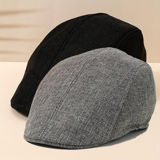 TEMU 2pcs Men's Hat Set Solid Beret And Baseball Cap Spring Summer Comfortable Breathable English Vintage Short Brim Women's Fashion Individual Couple Casual Cap Unisex Daily Use