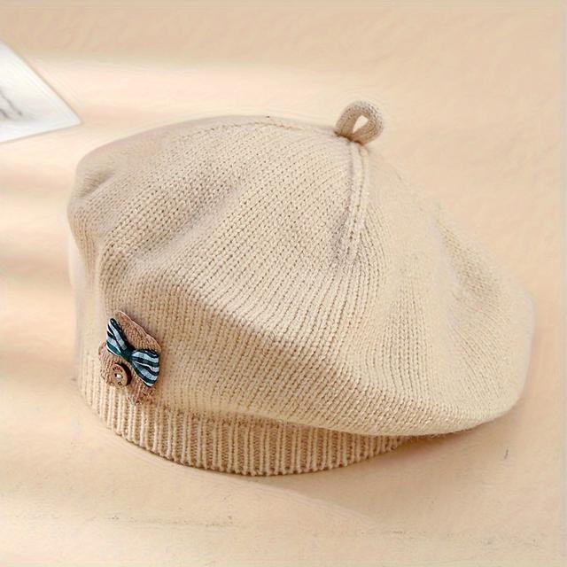 TEMU Осінній в'язаний берет 1 шт. для дівчаток, простий однотонний дитячий капелюх для 1-3-4 роки