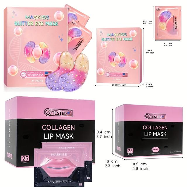 TEMU 49 Pairs Collagen & Chamomile Lip And Eye Mask Set Suitable For Types, Hydrating Wrinkle, Moisturizing Barrier, Face Masks For, Perfect Gift For &