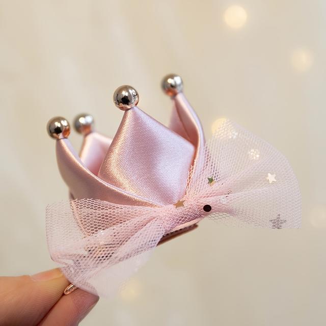 TEMU 1pc Birthday Crown Hair Clip | Mesh Bow Princess Photography Hair Accessory With Birthday Cake Hat Design