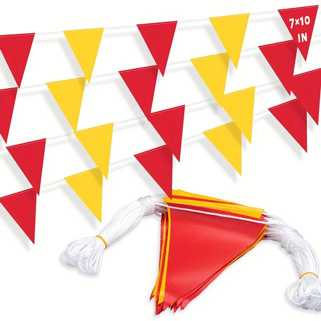 TEMU 10-Meter Rote und Gelbe Outdoor-Halterungswarnflaggen, Flaggenband, Sicherheitsflaggen, Stimmungsflaggen, Bauflaggen, Poolflaggen