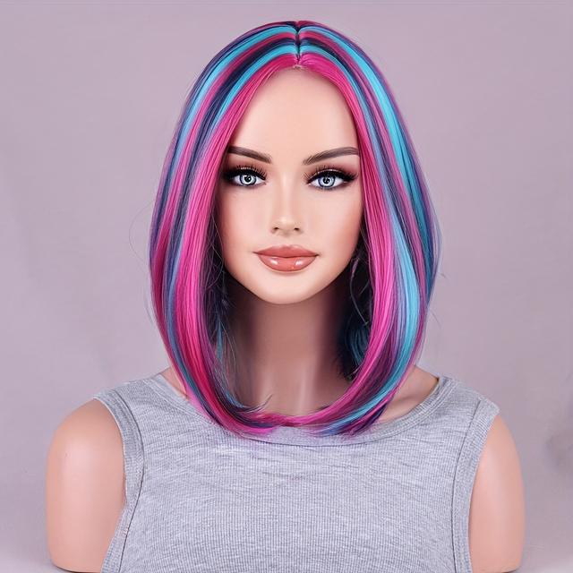 TEMU Kurze Bob Perücke mit gemischten Farben, glatt und voll, für den täglichen Gebrauch, Cosplay oder Partys, designt für Frauen
