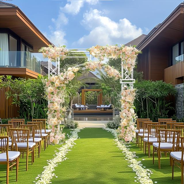 TEMU 260*259cm Luxurious Wedding Arch Backdrop Stand | Garden Heavy Duty Metal Base, Large Square Metal Wedding Arch Party Pillar Stand Garden Trellis Frame, Color By Unho