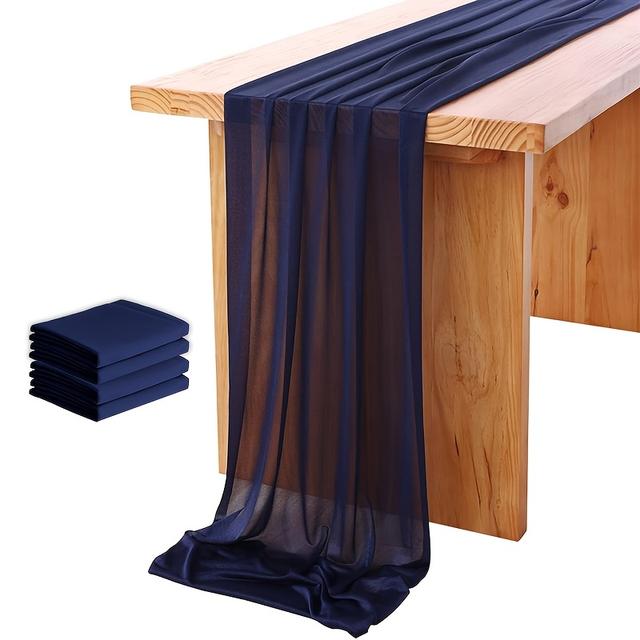 TEMU 4 Stück, 11,4x118 Zoll Chiffon Tischdecke Marineblau, Transparenter Tüll Tischläufer für Hochzeitsempfang, Brautdusche, Geburtstagsfeier, Festtagsfeier, Tischläufer Tischdekoration