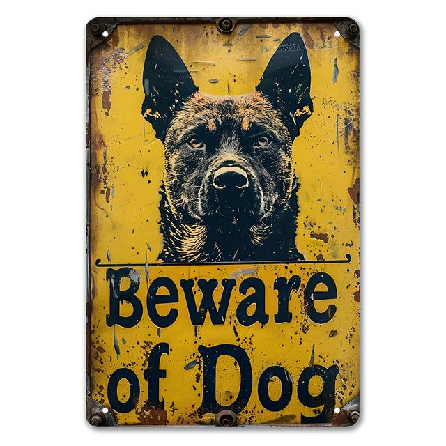 TEMU 1pc Vintage German Shepherd Iron Metal Sign - Beware Of Dog Warning, Durable 8x12 Inch For Home & Outdoor Use