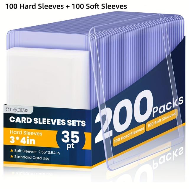 TEMU 200-card Set For Cards, 3" X 4" Baseball Card Protector Hard Plastic, Holder For Trading Sports Football Game Cards. Includes 100 Hard Card Sleeves + 100 Sleeves