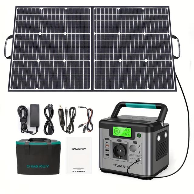 TEMU Station d'alimentation Pro panneau 100W, batterie portable 518Wh, 500 W alimentation à écran LCD voyages et