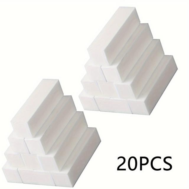 TEMU 20 White Nail Buffer Blocks 4-sided Professional Nail File Sponge Manicure Care Diy Tool Medium Grit Pedicure Polishing Set Suitable For Natural And Acrylic Nails ，for Toenail& Foot Clean