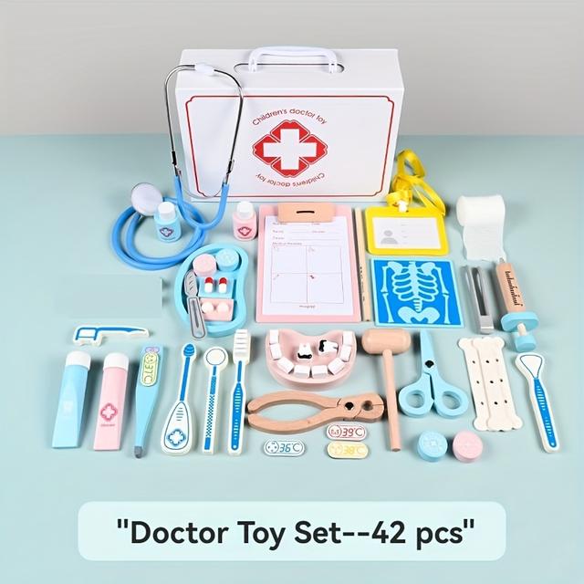 TEMU Wooden Simulation Doctor Nurse Toy Set Pretend With Stethoscope Role Play
