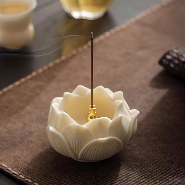 TEMU 황동 호박 모양 받침이 있는 세라믹 연꽃 향로, 요가, 명상, 스파 및 홈 데코레이션에 적합