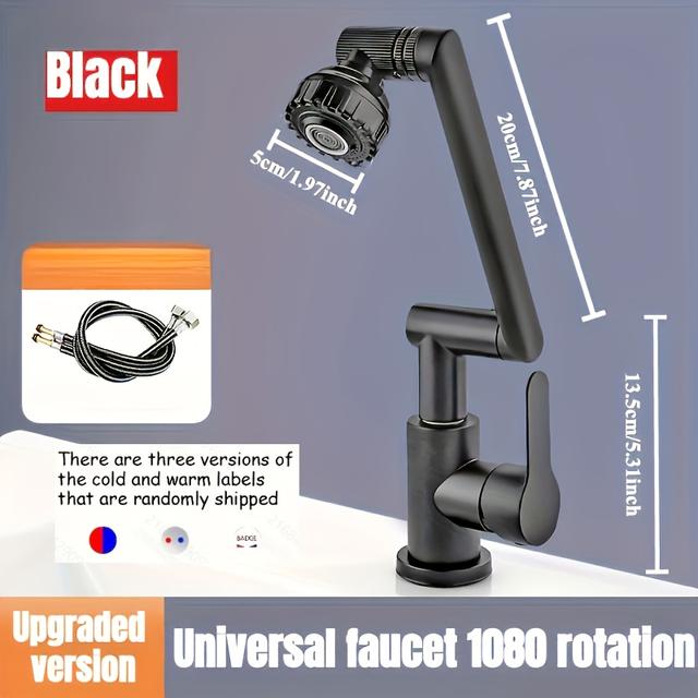 TEMU -one, 2pcs Set With 1080° Rotary Universal Valve, Equipped With 60cm Long Water Inlet Pipe, Suitable For Home Bathroom Washbasin, Rv Bathroom Washbasin, And Cold Water Faucet