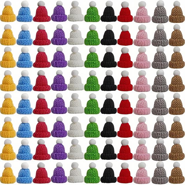 TEMU 88pcs Mini Knitted Hats Assortment, Christmas Craft Miniature Yarn Beanies For Diy Art & Handicrafts, Mixed Color Bulk Pack For Doll Making, Seasonal Decorations & Party Favors, Suitable 14+