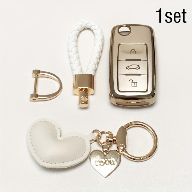 TEMU para Llave de Coche VW con Llavero de , Carcasa de TPU para Volkswagen Beetle Gti Jetta Passat Tiguan