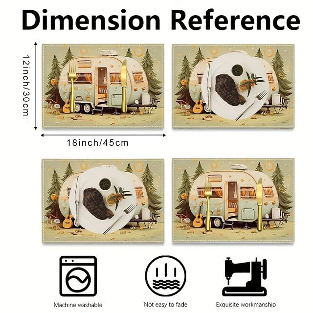 TEMU Of 4, Rustic Table Mats, 12x18 Inch Rectangular Linen Placemats, Cart Design, Table Mats, Ideal For Holiday Gatherings And