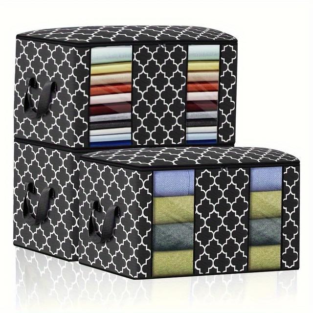 TEMU 3pack 102l Clothes Storage Bags Large Capacity Storage Boxes With Lid, Foldable Storage Bags With Reinforced Handle For Moving House With Durable Handles For Clothing, Duvet, Bedding, Pillows