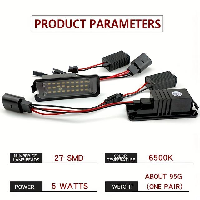 TEMU Két LED lámpa autó rendszámtábla világításhoz VOLKSWAGEN-hez, alkalmas VM, PORSCHE SERIE és SKODA OEM számokhoz, alkalmas 4 5 6 7 PASSAT 3G8 3H7 FOX SEAT MK2 3 4 5 EXEO ALTEA