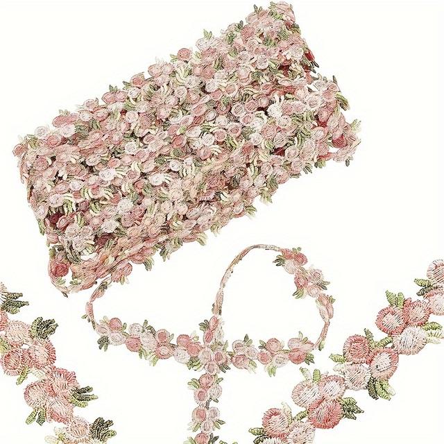 TEMU 5 Yards Flerfärgad Spetskant med Gyllene DIY Sy-Applikationsband Lämpligt för Bröllopsklänningar, Festdekoration, Blusar, Kjolar, Klänningar - Hantverksutsmyckning