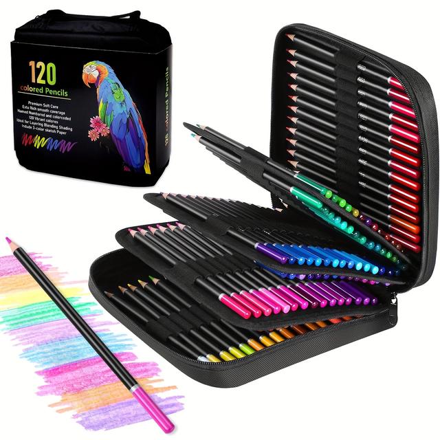 TEMU Ccfoud 120 Colouring Pencils Set, Colour Leads For Adults And Smooth And Smooth Writing, Professional Colouring Pencils Core For Art, Drawing, With Zip Case,for Professional Artistic Use