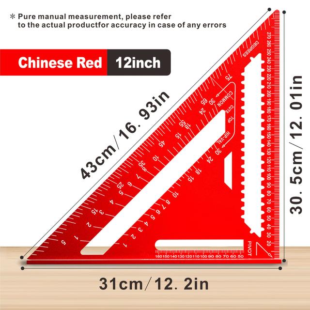 TEMU 1 stuk Rood en Zwart 7"/12" Precisie Aluminiumlegering Timmermansvierkant, met Hoekzoeker en Metrische Schaal, Duurzame Metalen Constructie, Geschikt voor Houtbewerking en Timmerwerk