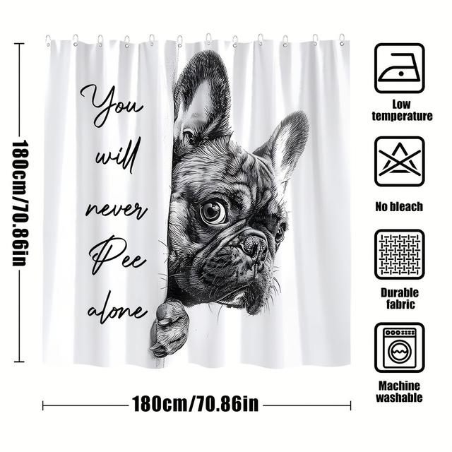 TEMU 1pc Funny Dog Shower Curtain, Humorous Pet French Bulldog, Dog Bathroom Decor Hanging Curtain, Curtain, Bathroom Decor With 12 Hooks