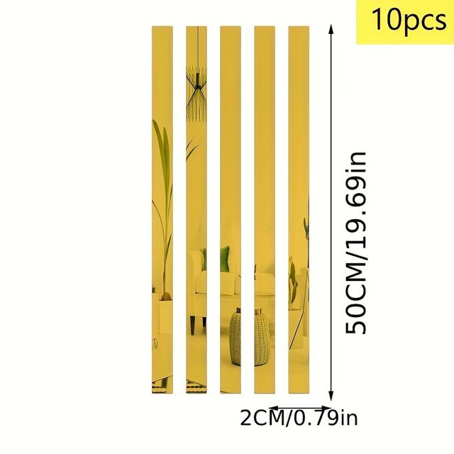 TEMU [2d Flat] 10pcs Golden Acrylic Wall - Self-adhesive, Modern For Home Decor, Diy Ceiling Edge Mirror Strips, No Electricity Needed, , Home Accent Piece | Modern Wall Art | , Wall Decor