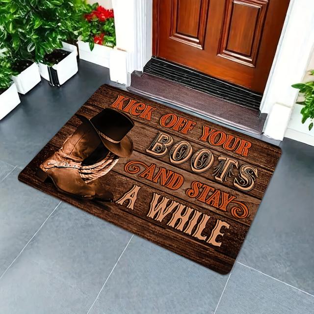 TEMU Western Cowboy Willkommensfußmatte - Your Boots Themed Polyester Matte, rutschfest, maschinenwaschbar, leicht - Mehrere Größen verfügbar - Wohnkultur Geschenk