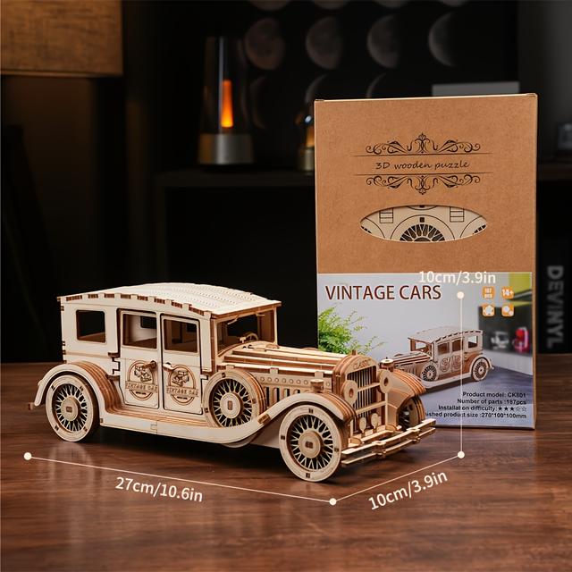 TEMU Exquisite 3d Three-dimensional Wooden Puzzle, Vintage Car Models, Wooden Diy Crafts, Puzzle Creative Holiday Birthday Gift Toys, Desktop Atmosphere Decoration