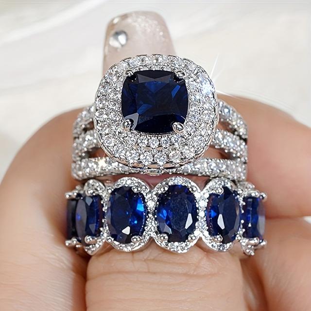 TEMU A Luxurious 2pcs Engagement Ring Set Featuring A Pavé Of Zirconia And A Four-prong Setting With Synthetic Pink Gemstones, Perfect For Women's Party And Wedding Jewelry ( Included)