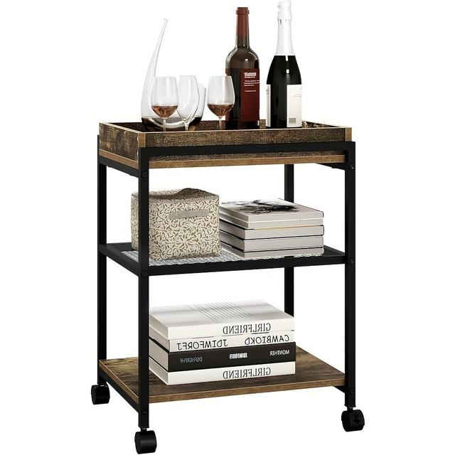 TEMU 1 pza. Mesa auxiliar Mesa de sofá Mesa de noche con ruedas bloqueables 3 estantes 1 bandeja extraíble de metal y material de madera