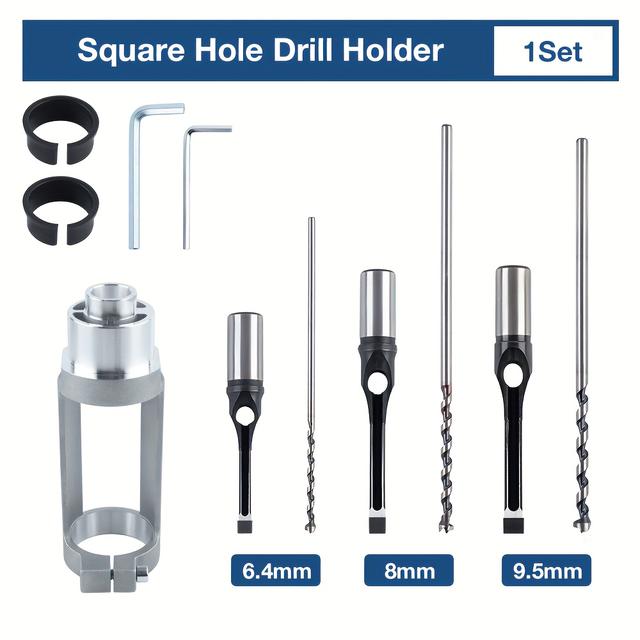 TEMU Precision Woodworking Square Hole Drill Bit Set, Adjustable Woodworking Tools, Fixed Bracket Design, Suitable Woodworking Projects