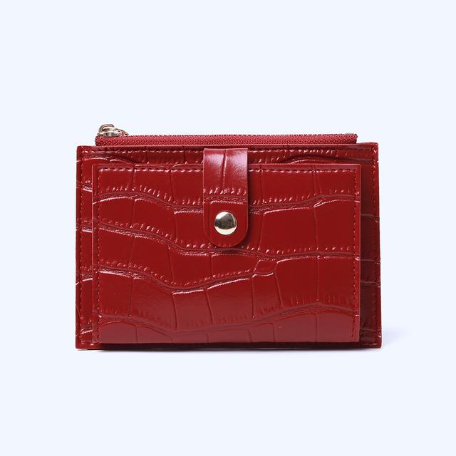 TEMU Miyin Women'-thin Mini Wallet With Crocodile-pattern - Slim Zipper Coin Purse & Card Holder, Red Compact Daily Money For Cash & Cards, Stylish Portable Wallet For Everyday Use