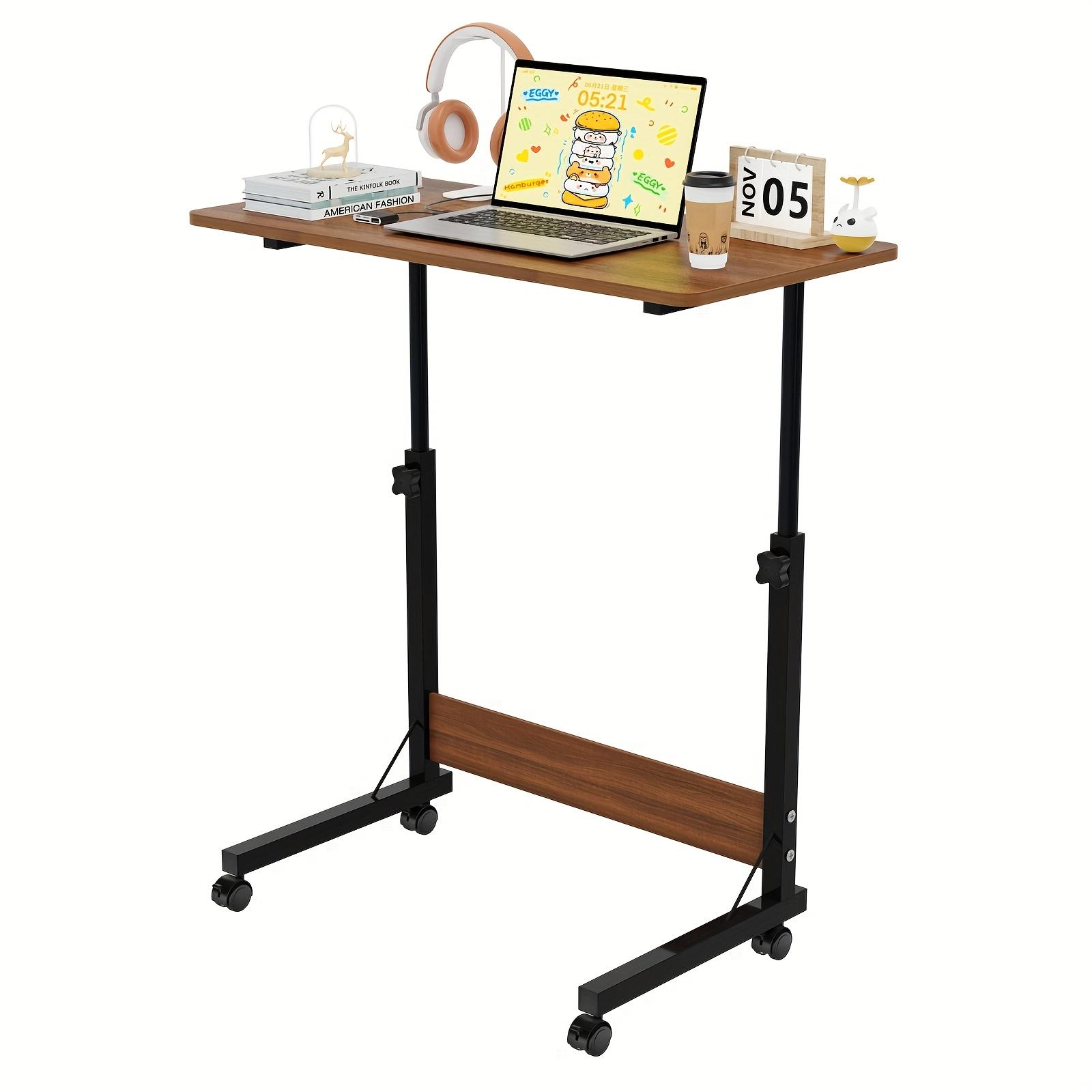 TEMU Height-adjustable Rolling Bed Desk 80x40cm - Rustic Brown Surface With Black Metal Legs, Portable Laptop Table For Bed And Sofa (height Adjustable From 62 To 90cm)