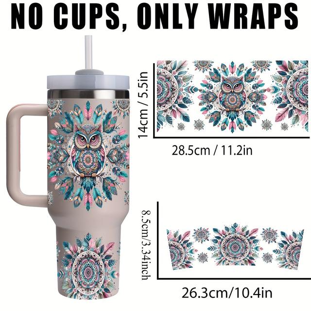TEMU Ein Set Bohemian Eule UV-Druck Wasserdicht für 40OZ Kristallbecher