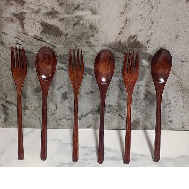 TEMU Tenedor y cuchara de madera japonesa creativa