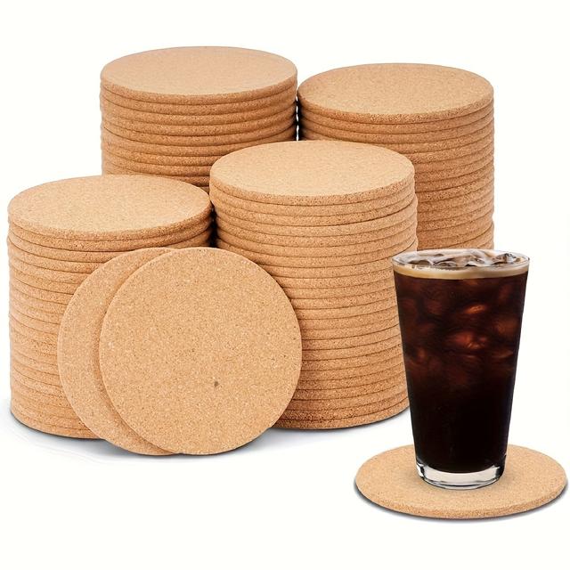 TEMU Dofiki 100pcs 3.5 Inch (9cm) Cork Coasters - Heat-resistant, Non-slip, Absorbent, Ideal For Kitchen, Dining Table, Home Office, Decor