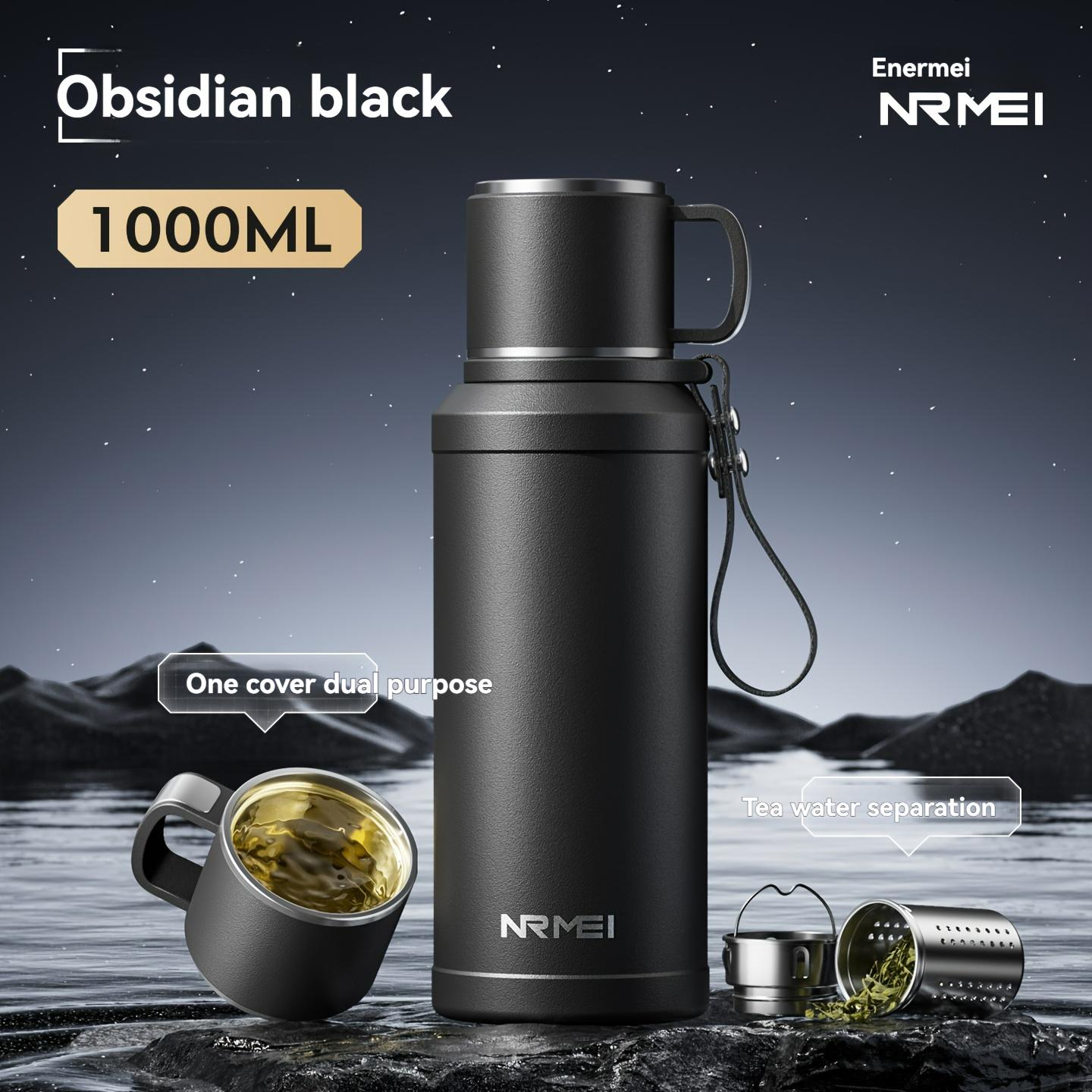 TEMU 32oz Stainless Steel Water Bottle With Lid And Carrying Strap, Drinking Lid, Drinks Hot Or Cold For 24 Hours. In Black And White, Suitable For Outdoor Use And Camping