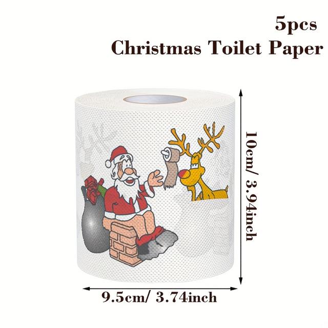 TEMU 5pcs, Merry Christmas Toilet Paper, Santa Claus Chimney Elk Design Paper Roll, Christmas Soft Tissue, Disposable Napkins, Gift, For Christmas Dinner & Celebrations, Bathroom Decorations